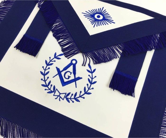 MASTER MASON BLUE LODGE APRON - WHITE & NAVY BLUE WITH BLUE FRINGE (1)