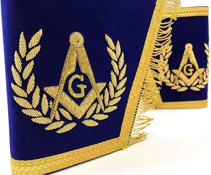 MASTER MASON BLUE LODGE CUFF - DARK BLUE & GOLD SQUARE & COMPASS G WITH FRINGE