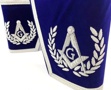 MASTER MASON BLUE LODGE CUFF - DARK BLUE & SILVER HAND EMBROIDERY