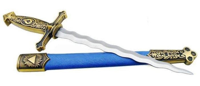 MASTER MASON BLUE LODGE DAGGER - SQUARE COMPASS SWORD KNIFE SNAKE FLAMING BLADE BLUE 13 (5)