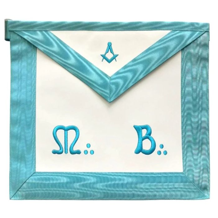 MASTER MASON BLUE LODGE FRENCH APRON - SKY BLUE MOIRE SQUARE & COMPASS (3)