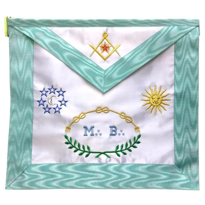 MASTER MASON BLUE LODGE FRENCH APRON - SKY BLUE SILK & MOIRE MOON & SUN (2)