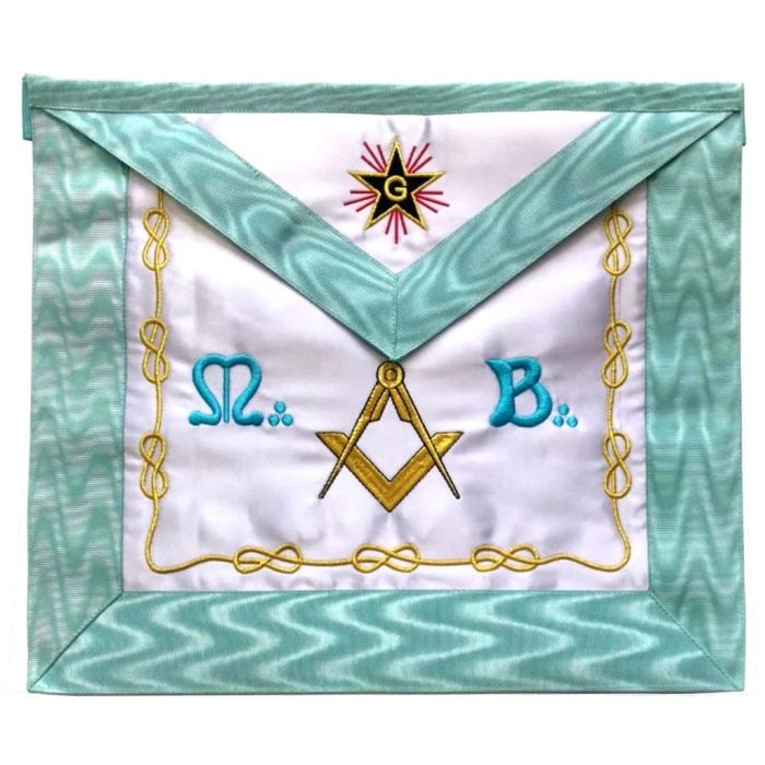 MASTER MASON BLUE LODGE FRENCH APRON - WHITE & SKY BLUE STAR G MACHINE EMBROIDERY (1)