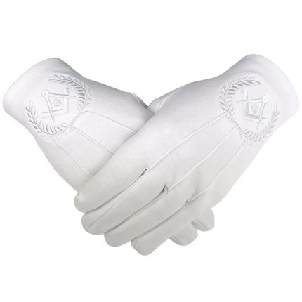 MASTER MASON BLUE LODGE GLOVE - ALL WHITE COTTON SQUARE & COMPASS G (1)