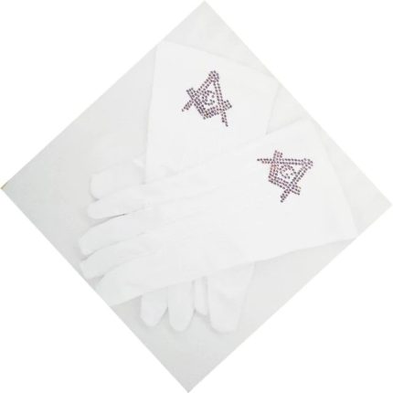 MASTER MASON BLUE LODGE GLOVE - SQUARE AND COMPASS G RHINESTONE (4)