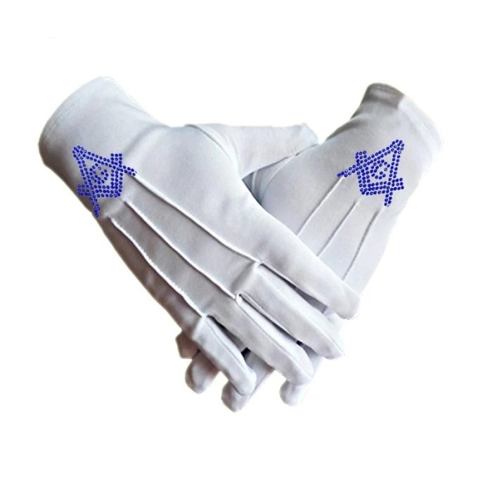 MASTER MASON BLUE LODGE GLOVE - SQUARE AND COMPASS G RHINESTONE (5)