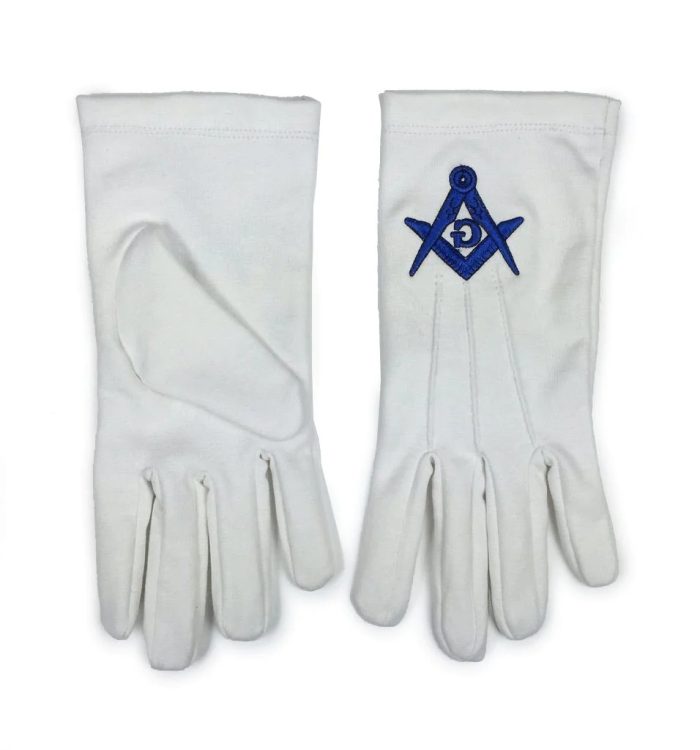 MASTER MASON BLUE LODGE GLOVE - WHITE COTTON MACHINE EMBROIDERY (2)