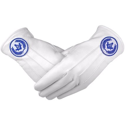 MASTER MASON BLUE LODGE GLOVE - WHITE LEATHER WITH BLUE SQUARE & COMPASS G (3)