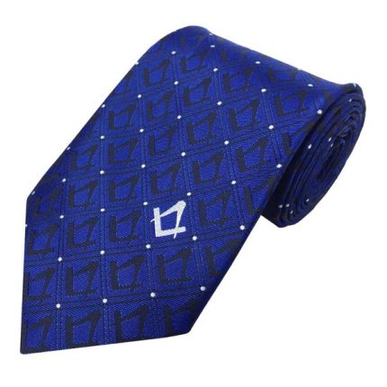 MASTER MASON BLUE LODGE NECKTIE - BLACK & BLUE WITH POLKADOT SQUARE & COMPASS (3)