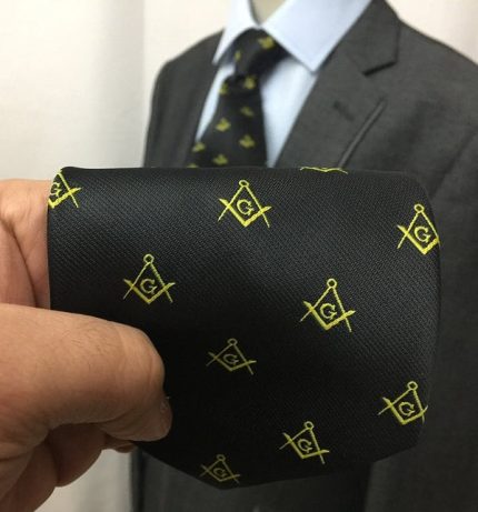 MASTER MASON BLUE LODGE NECKTIE - BLACK & GOLD SILK SQUARE & COMPASS G (2)