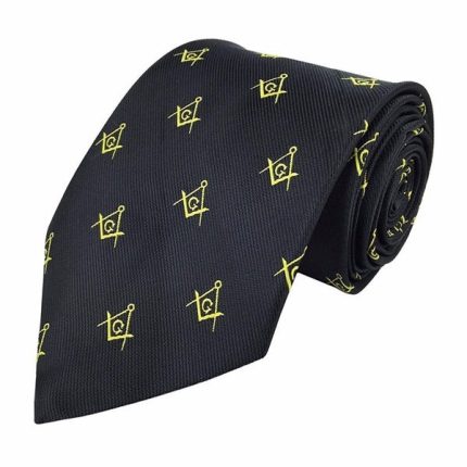 MASTER MASON BLUE LODGE NECKTIE - BLACK & GOLD SILK SQUARE & COMPASS G (3)