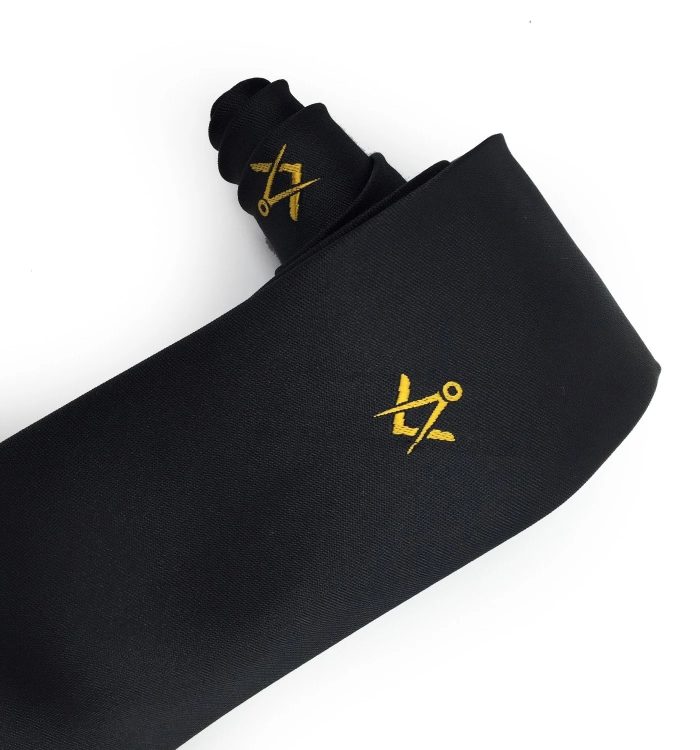 MASTER MASON BLUE LODGE NECKTIE - BLACK MACHINE EMBROIDERY (2)