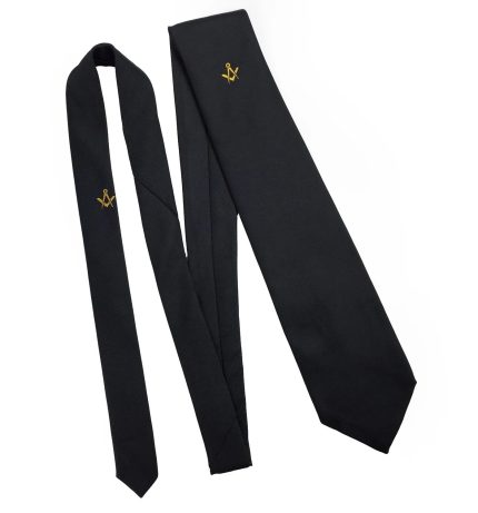 MASTER MASON BLUE LODGE NECKTIE - BLACK MACHINE EMBROIDERY (3)