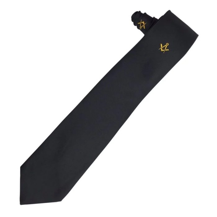 MASTER MASON BLUE LODGE NECKTIE - BLACK MACHINE EMBROIDERY (4)