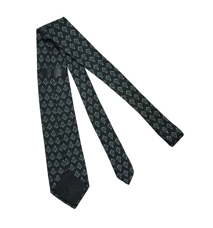 MASTER MASON BLUE LODGE NECKTIE - BLACK WITH GREEN SQUARE & COMPASS G (2)