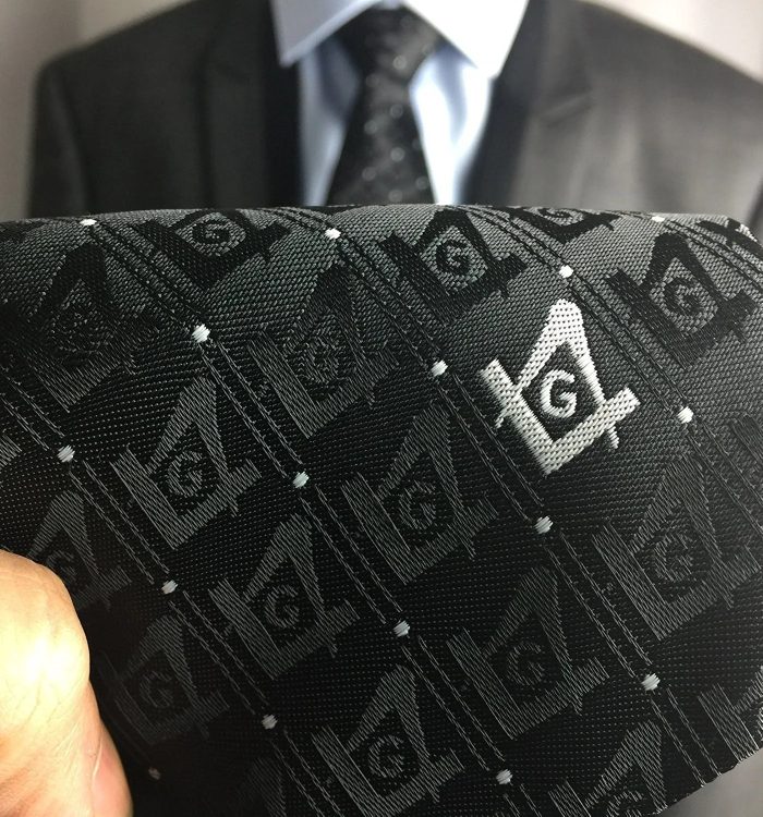 MASTER MASON BLUE LODGE NECKTIE - BLACK WITH POLKADOT SQUARE & COMPASS G (1)