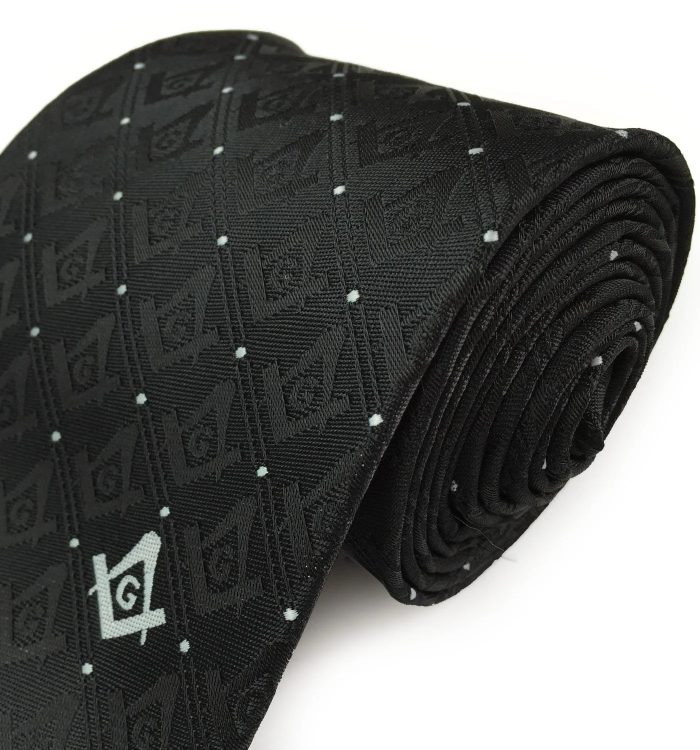 MASTER MASON BLUE LODGE NECKTIE - BLACK WITH POLKADOT SQUARE & COMPASS G (3)