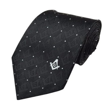 MASTER MASON BLUE LODGE NECKTIE - BLACK WITH POLKADOT SQUARE & COMPASS G (4)