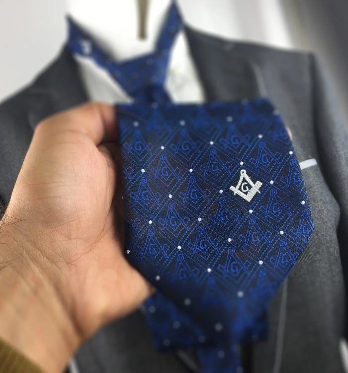 MASTER MASON BLUE LODGE NECKTIE - BLUE & BLACK WITH POLKADOT SQUARE & COMPASS G (2)