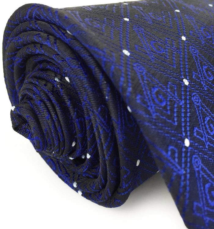 MASTER MASON BLUE LODGE NECKTIE - BLUE & BLACK WITH POLKADOT SQUARE & COMPASS G (3)