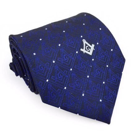 MASTER MASON BLUE LODGE NECKTIE - BLUE & BLACK WITH POLKADOT SQUARE & COMPASS G (6)