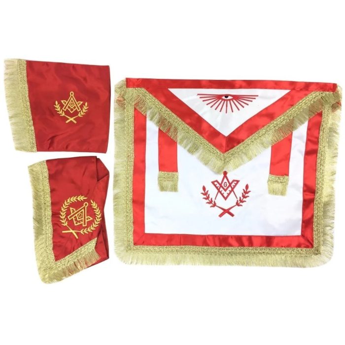 MASTER MASON BLUE LODGE REGALIA SET - RED & WHITE SATIN (3)