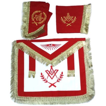 MASTER MASON BLUE LODGE REGALIA SET - RED & WHITE WITH FRINGE (5)