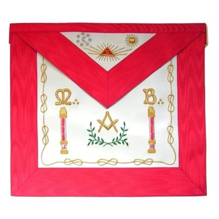 MASTER MASON SCOTTISH RITE APRON - WHITE & RED MOIRE MOON & SUN (1)