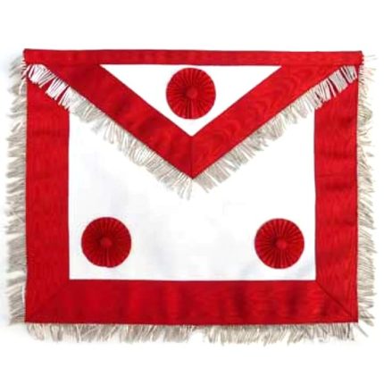 MASTER MASON SCOTTISH RITE APRON - WHITE & RED MOIRE WITH GOLD FRINGE (2)