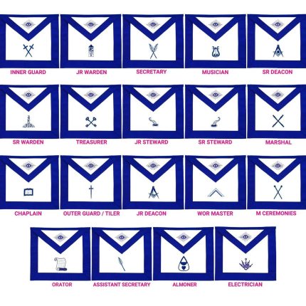 OFFICERS BLUE LODGE OFFICER APRON SET - BLUE RIBBON MACHINE EMBROIDERY (SET OF 19) (22)