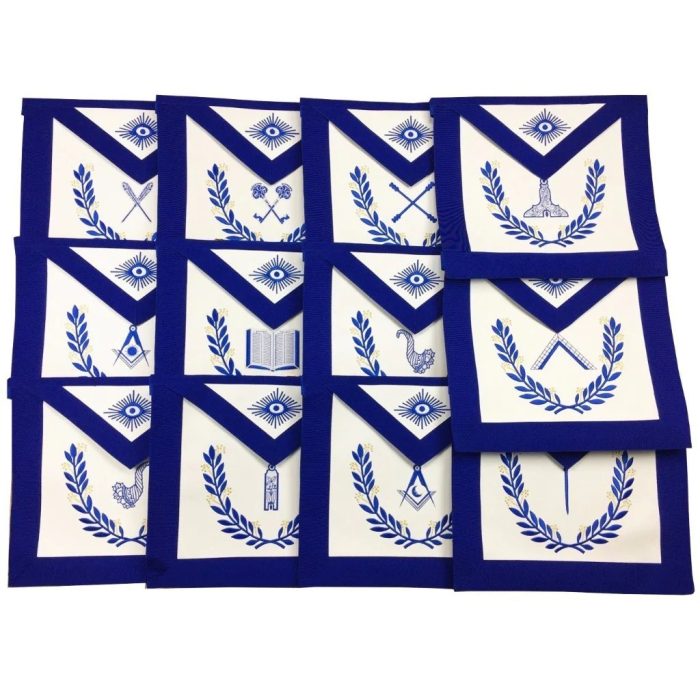 OFFICERS BLUE LODGE OFFICER APRON SET - ROYAL BLUE RIBBON MACHINE EMBROIDERY (SET OF 12) (5)