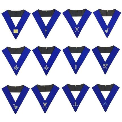 OFFICERS BLUE LODGE OFFICER COLLAR SET - ROYAL BLUE MACHINE EMBROIDERY (7)