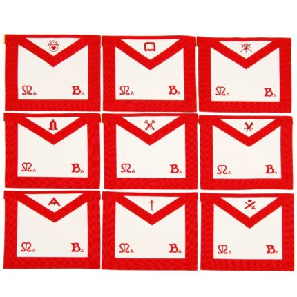 OFFICERS SCOTTISH RITE OFFICER APRON SET - ROYAL RED MOIRE MACHINE EMB