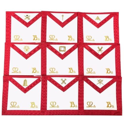 OFFICERS SCOTTISH RITE OFFICER APRON SET - ROYAL RED MOIRE RIBBO (3)