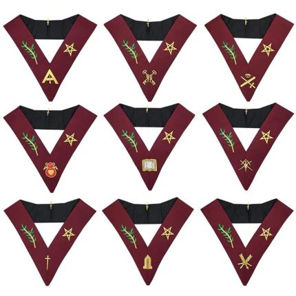 OFFICERS SCOTTISH RITE OFFICER COLLAR SET - MAROON MACHINE EMBROIDERY (5)