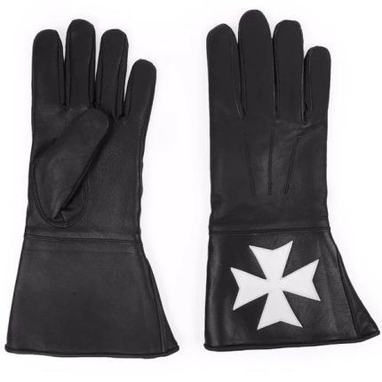 ORDER OF MALTA COMMANDERY GAUNTLET - BLACK LEATHER WITH WHITE (1)