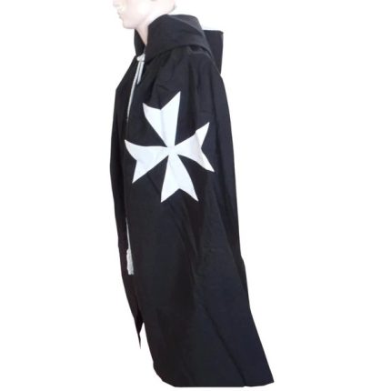 ORDER OF MALTA COMMANDERY MANTLE - BLACK WITH WHITE MALTESE CROSS (2)