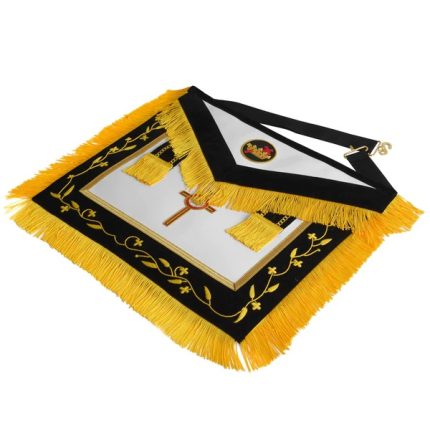 PAST COMMANDER KNIGHTS TEMPLAR COMMANDERY APRON - BLACK WITH GOLD FRING