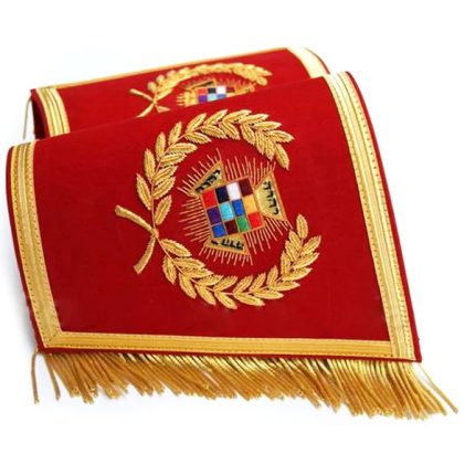 PAST HIGH PRIEST ROYAL ARCH CHAPTER CUFF - RED HAND EMBROIDERED WITH FRINGE