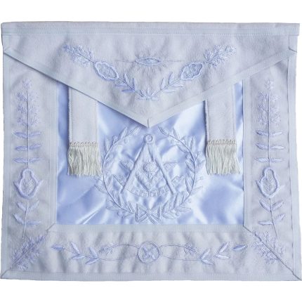 PAST MASTER BLUE LODGE APRON - ALL WHITE WITH SIDE TABS & WREATH