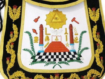 PAST MASTER BLUE LODGE APRON - BLACK CHENILLE WITH GOLD BRAID (4)