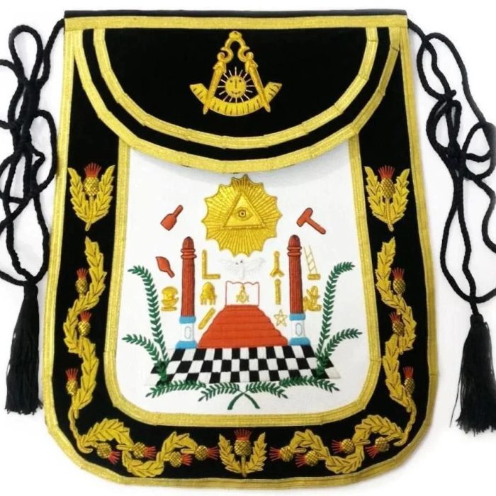 PAST MASTER BLUE LODGE APRON - BLACK CHENILLE WITH GOLD BRAID (5)