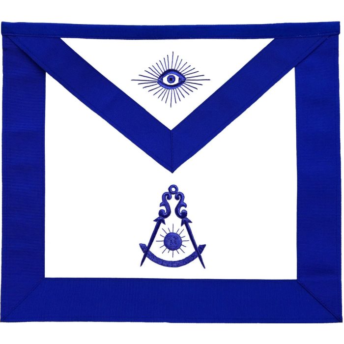 PAST MASTER BLUE LODGE APRON - BLUE GROSGRAIN WITH BLUE HAND EMBROIDERY (1)