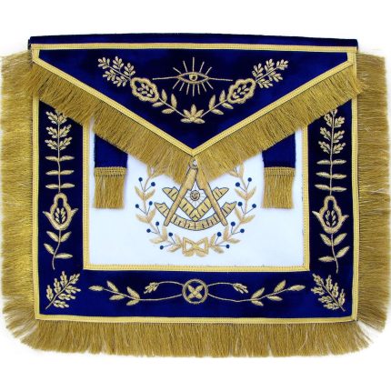 PAST MASTER BLUE LODGE APRON - BLUE HAND EMBROIDERY WITH GOLDEN FRINGE TASSELS