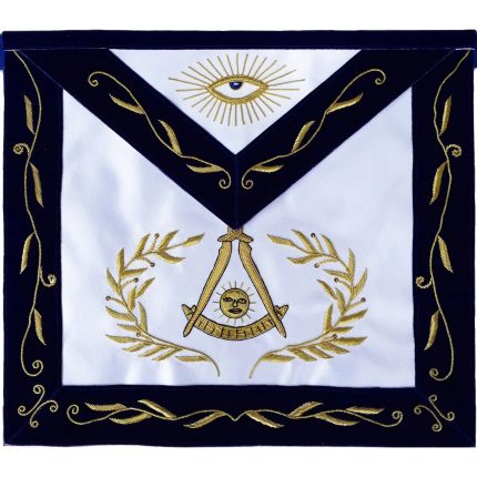 PAST MASTER BLUE LODGE APRON - BLUE VELVET WITH GOLD HAND EMBROIDERY