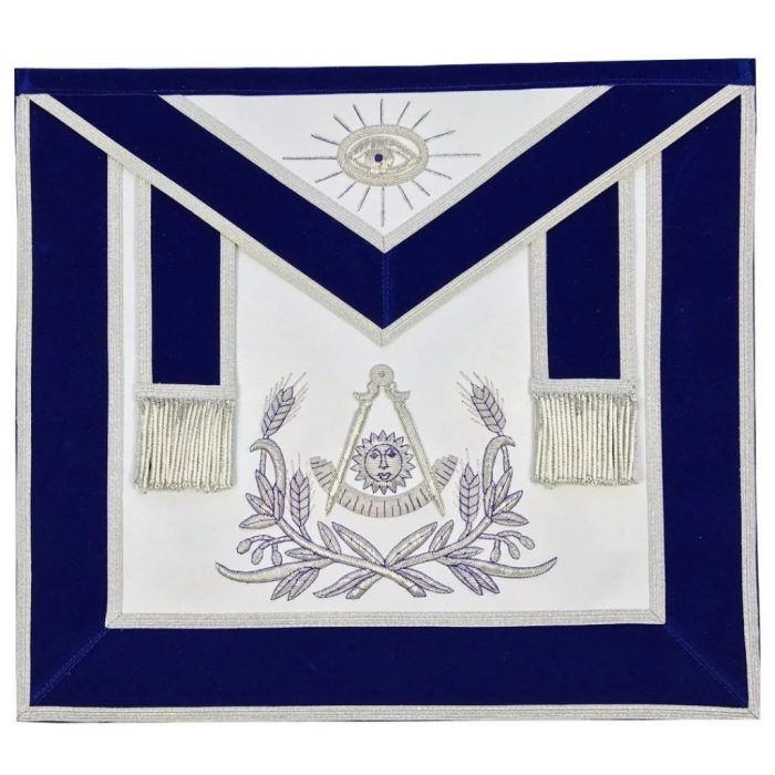 PAST MASTER BLUE LODGE APRON - BLUE VELVET WITH SILVER HAND EMBROIDERY (3)