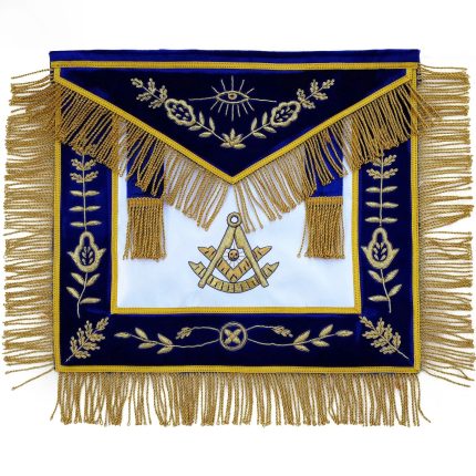 PAST MASTER BLUE LODGE APRON - BLUE WITH GOLDEN VINEWORK HAND EMBROIDERY