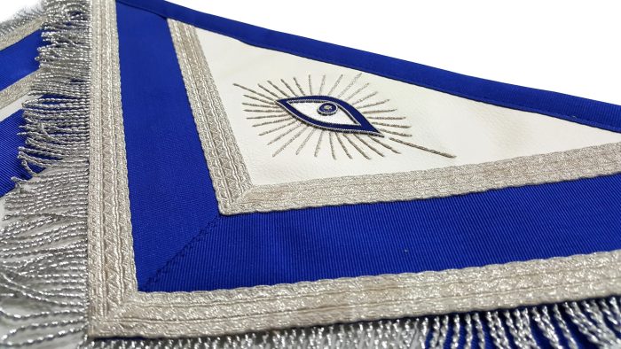 PAST MASTER BLUE LODGE APRON - BLUE WITH TABS & SILVER FRINGE (3)