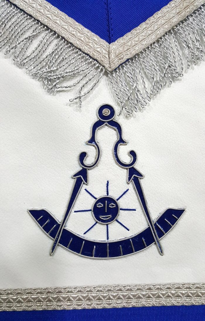 PAST MASTER BLUE LODGE APRON - BLUE WITH TABS & SILVER FRINGE (4)