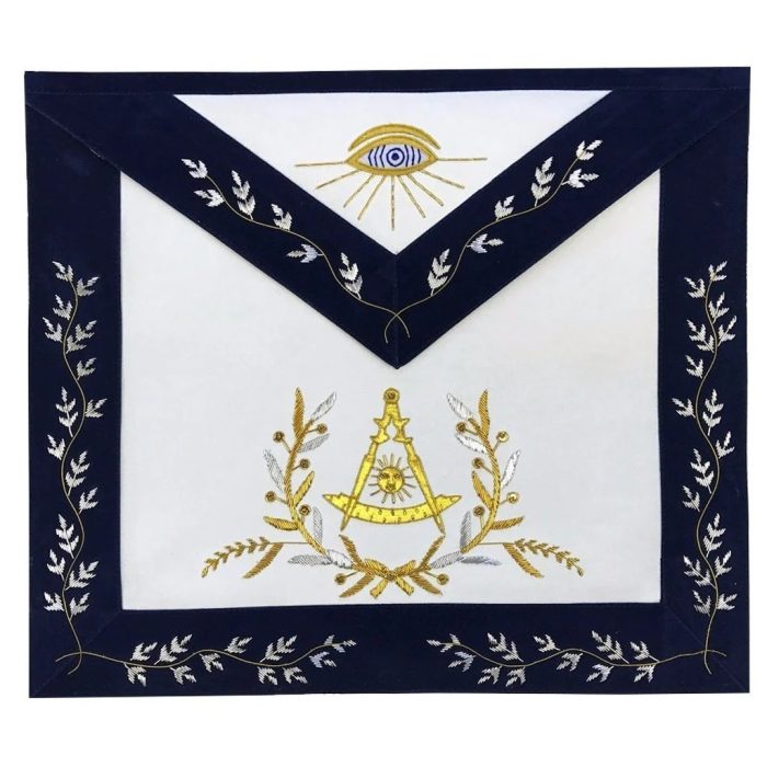 PAST MASTER BLUE LODGE APRON - BULLION GOLD & SILVER HAND EMBROIDERY (4)